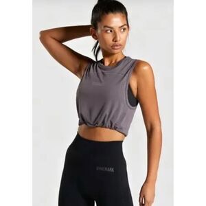 Gymshark Womens Adjustable Hem‎ Sleeveless Round Neck Crop Top Gray Small